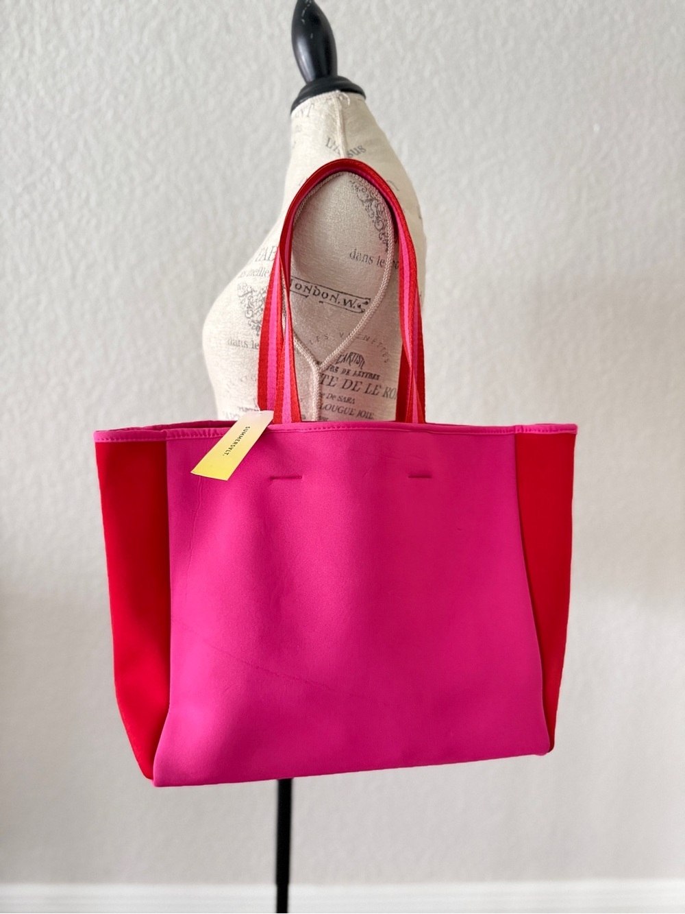 summersalt Pink Tote with Red Side Panels